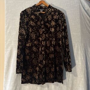 Notations Blouse Long Sleeve Button Up Black/Gold Floral Women’s Sz S